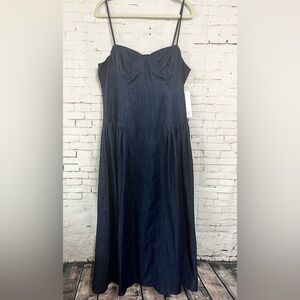 AQUA Bloomingdale’s Denim Bustier Dress XK Dark Indigo Basque Waist Country NWT